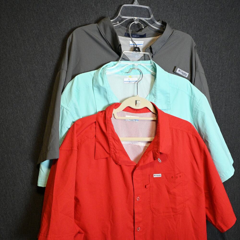 Lot of 3 Columbia PFG Men's XXL Button Up Fishing Shirts Vented Short Sleeve